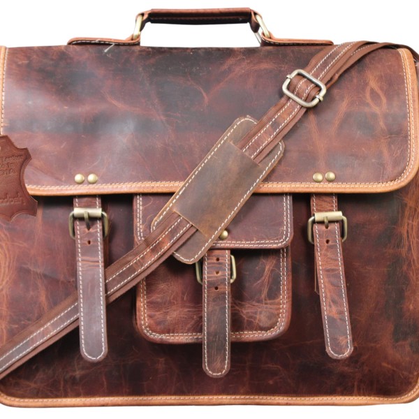  Genuine Buffalo Leather Briefcase Bag Men's Messenger Brown Work Laptop Bag